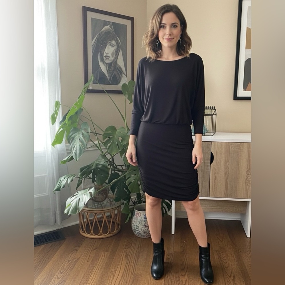 Black Ruched Detail Dress